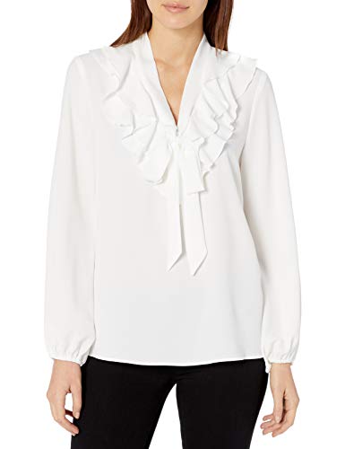 Kasper Women's Long Sleeve Ruffle Front Blouse, Lily, L