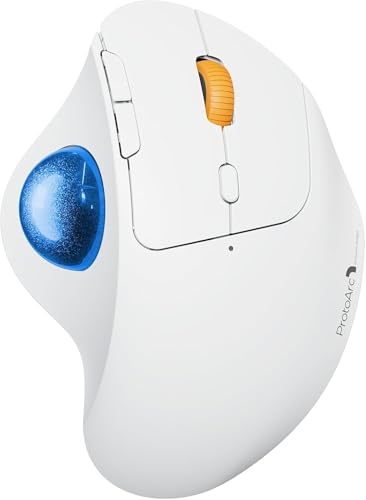 Image of ProtoArc Wireless Trackball Mouse, EM04 Ergonomic Bluetooth Rollerball Mouse Rechargeable Computer Laptop Mouse Thumb Control Mice, Compatible with PC, iPad, Mac, Windows-White Mouse Navy Ball