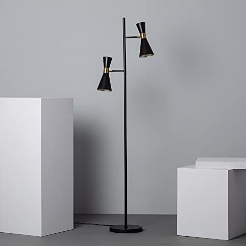 LEDKIA LIGHTING Lámpara de Pie de Metal 2 Focos Jigger 1600x420x250 mm Oro - Negro E27 Casquillo Gordo Aluminio Decoración Salón, Habitación, Dormitorio