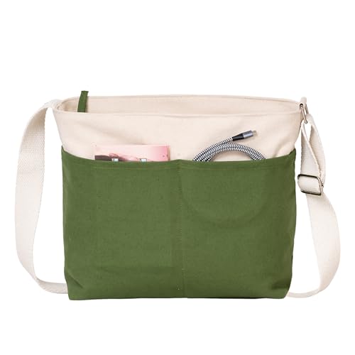 Image of AQVA Sling Crossbody Canvas Tote Bag for Men & Women with Adjustable Strap Stylish Multipurpose Handbag with Zip Closure for Travelling, Shopping, Work Dual Tone