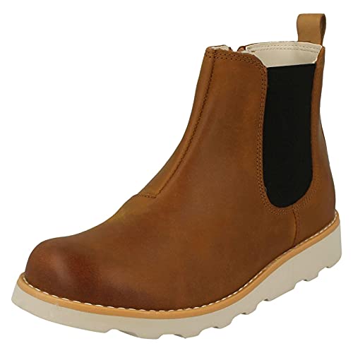 Image of Clarks Boys Gusset Detailed Ankle Boots Crown Halo - Tan Leather - UK Size 13G - EU Size 32 - US Size 13.5W
