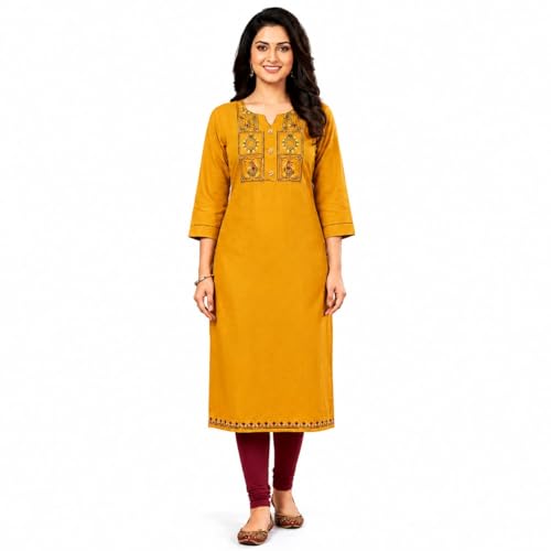 Kurta Designs: Stylish Ethnic Kurta Sets for Women on Amazon 16 Women's Embroidered Kurta/Straight FIT Ethenic Kurta/Mustard Yell...