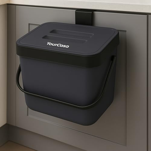 YourCasa Biomülleimer Küche 7L - Komposteimer zum Einhängen mit Sieb - Spülmaschinenfest - Biomüll Behälter Abfalleimer Bio Mülleimer klein Küchenkomposter Bioeimer Geruchsdicht Komposter (Anthrazit)