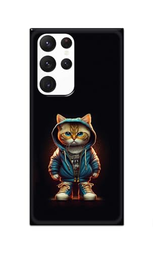Image of PRINTFIDAA Printed Hard Back Cover Case for Samsung Galaxy S22 Ultra 5G Back Cover (Hipster Cat) -112