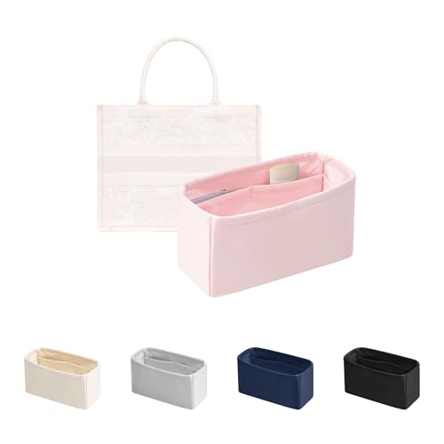 Purse Organizer for Tote Bag - Satin Fabric with Inside Pockets to Keep Your Bag Tidy & Items Neatly Stored, Ideal for Commute, Travel, and Shopping, Fits Dior Book Tote Medium(Pink, Medium)