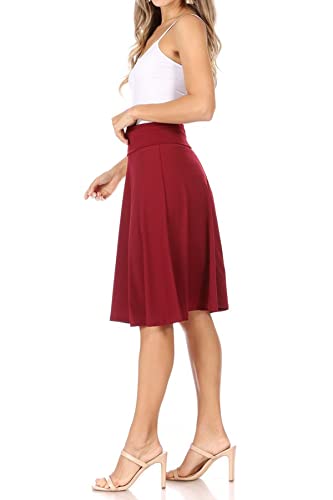 FashionJOA Women's 2 Pack Solid High Waist Flare A-line Midi Skirt with Elastic Waistband2