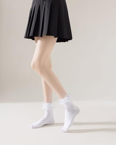 Women Lace Socks Ruffle Frilly Socks - Comfortable Cotton Cute Princess Lolita socks with Bow4