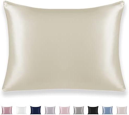 Texbee Silk Pillowcase for Hair and Skin Hidden Zipper, 1PC Silk Pillow Cases Queen Size for Women Men Comfortable Breathable(50x75CM,Pure White)