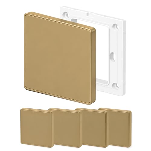 Placa de Pared Ciega, Cubierta Ciega Empotrada, 8,6 X 8,6 Cm Plástico Sin Tornillos Cubierta de Enchufe de Una Sola Marcha Para Enchufes o Interruptores no Utilizados (Oro Champán (4 PCS))
