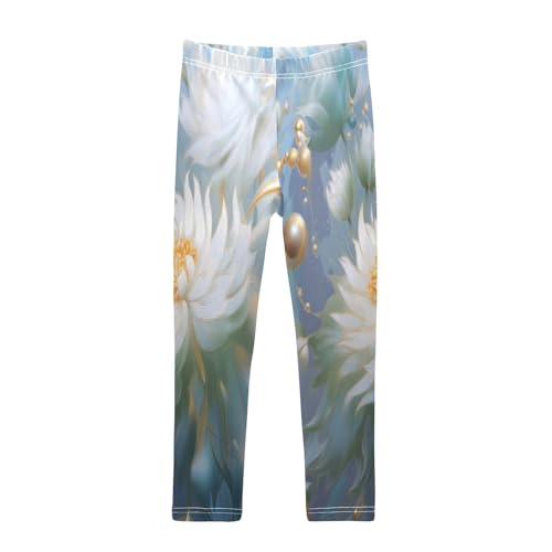 Toddler Girls Leggings Printed Yoga Pants Leggings Gold Ball White Flower for Kids