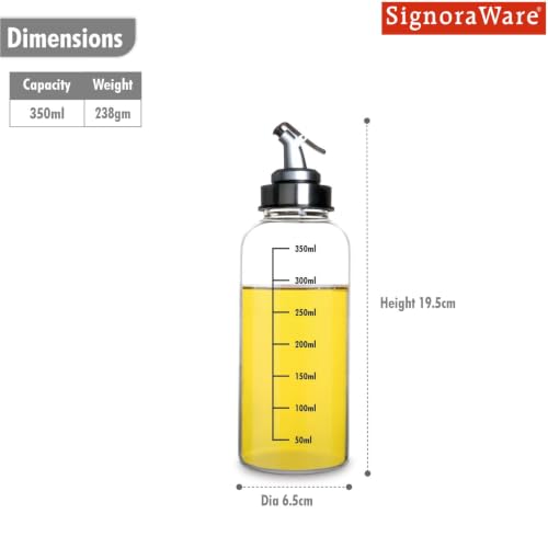 Image of Signoraware Eze flow Borosilicate Glass Oil Dispenser,(350ml, Clear), Measurement Marking, Wide Bottleneck for Easy Reffiling, Lock Nozzle Lid, Grilling, Essential oils, Home & Restaurant use