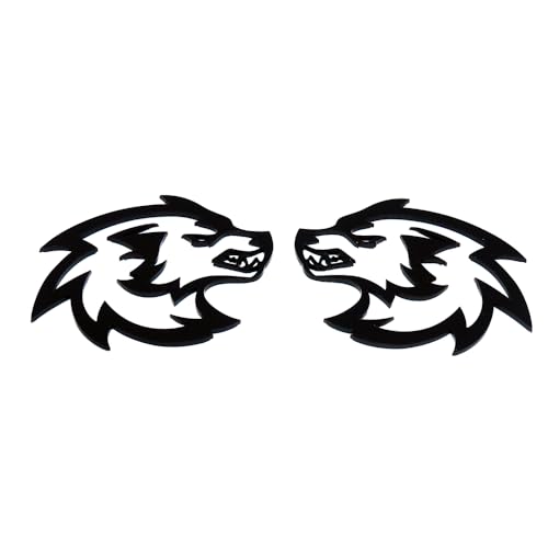 Image of Pair Set Wolf Car Emblem Badge Angry Eye Custom Truck Fender Side Rear Decal Sticker (Gloss Black)