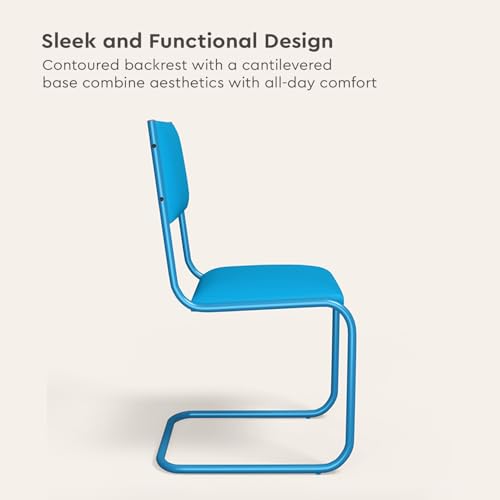 Image of Interio by Godrej Vivid Ergonomic Leatherette Cantilever Chair for Work from Home /Multipurpose /Study, 1 Year Warranty, Heavy Duty Steel Frame, Pre-Assembled Chair (Blue)