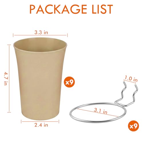 Image of Pegboard Cups With Loops, 9 Pack Khaki Peg Board Pencil Holder Organizer | 1 /8 inch 1 /4 inch Pegboard Accessories, Plastic Hanging Organizer Cups, Tool Organizer Set for Garage Craft Workshop Hobby Storage