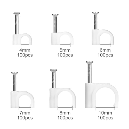 URAQT Cable Clips, 600 PCS White Cable Nail Clips, Cable Tidy Cable Holders Management Wire Tidy Clips, 6 Sizes - Image 2