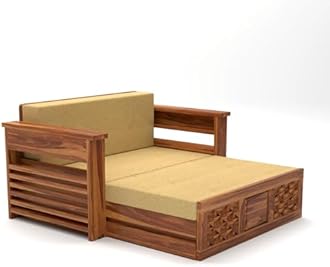 NATRAJ ART & CRAFT Solid Sheesham Wooden Sofa Cums Bed with Mattress for Living Room | Rosewood 2 Seater Sofa Cums Bed for Bedroom Without Pillow (Natural,Florex, 2 Seater)