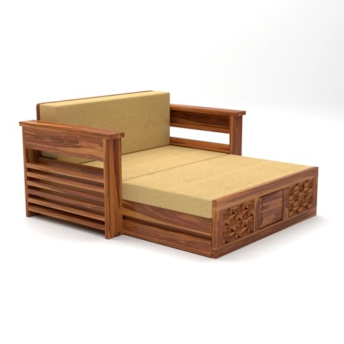 NATRAJ ART & CRAFT Solid Sheesham Wooden Sofa Cums Bed with Mattress for Living Room | Rosewood 2 Seater Sofa Cums Bed for Bedroom Without Pillow (Natural,Florex, 2 Seater)
