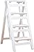 Suge La scala in legno Sgabello in 4 fasi seduta trasformabile scaletta pieghevole sgabello, Mensole multifunzionale Utility di legno, 92cm alto, Stable White Chassis