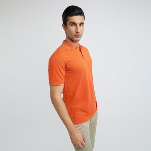 Image of Raymond Men's Modern Fit Solid Pattern Pure Cotton Polo Neck Half Sleeve Casual T-Shirt