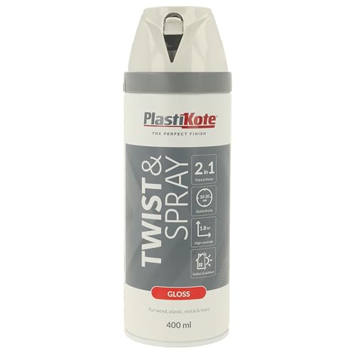 Plasti-Kote Twist & Spray Gloss White Paint 400ml – High-Gloss Finish, Quick-Dry, Durable Spray for Indoor & Outdoor Surfaces – Ideal for DIY, Furniture & Home Décor Projects