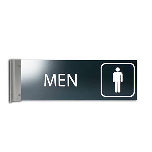 Hallway Projecting Men's Restroom Sign For Business, 4"H X 12"W, 1/8" Double-Sided Corridor Sign, Engraved, Uv Stable Plastic - Made In The Usa By Alpha Dog Ada Signs (Black) #TOP5