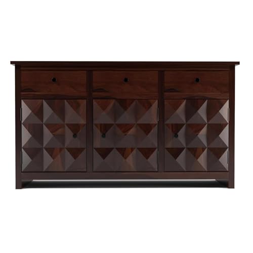 Image of Solid Sheesham Wood Wooden Sideboard Storage Cabinet & Chest of Drawer : Ideal for Living Room and Bedroom with 3 Drawers and 3-Shelf Storage (Morse, Walnut Finish)