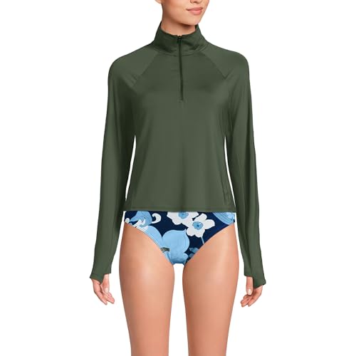 Lands' End Women's Long Sleeve Rash Guard Cover-up UPF 50 XX-Large Plus Rich Olive Green