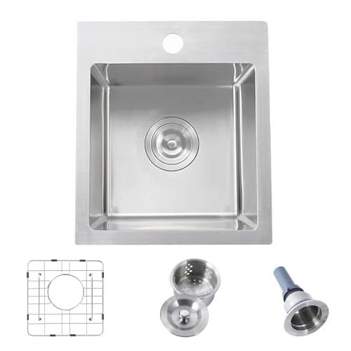 Hotis 15x15 Inch Drop In Bar Sink, Brushed Nickel Stainless Steel Topmount Small RV Kitchen Sinks...