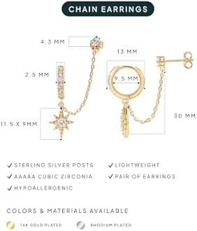 PAVOI 14k Gold Chain Earrings for Women | Double Piercing Dangle Chain Huggie Ring Earrings | Cubic Zirconia Pearl Stud Earring Earrings for Women