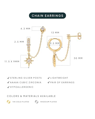 PAVOI 14k Gold Chain Earrings for Women | Double Piercing Dangle Chain Huggie Ring Earrings | Cubic Zirconia Pearl Stud Earring Earrings for Women