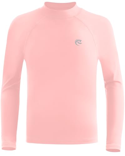DRONIRING Boys' Long Sleeve Swim Shirt, UPF 50+ Rash Guard Toddler Kids, Quick Dry SPF UV Sun Protection Water Shirts for Beach Surf Swimming Light Pink