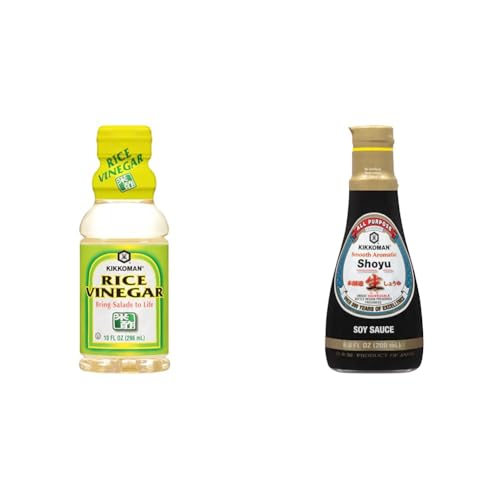 Kikkoman Rice Vinegar (10 Fl Oz) and Smooth Aromatic Soy Sauce (6.8 Fl Oz) Japanese Cooking Bundle image 2
