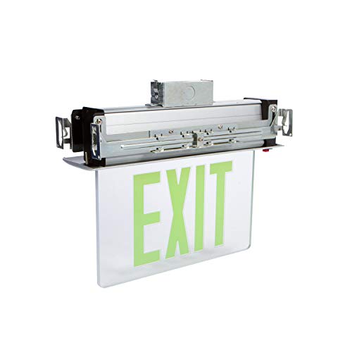 Image of Morris Products LED Exit Sign - Recessed Mount Edge - Green on Clear Panel, Anodized Aluminum Housing - Compact, Low-Profile Design - Single Sided Legend - Energy Efficient, High Output - 1 Count