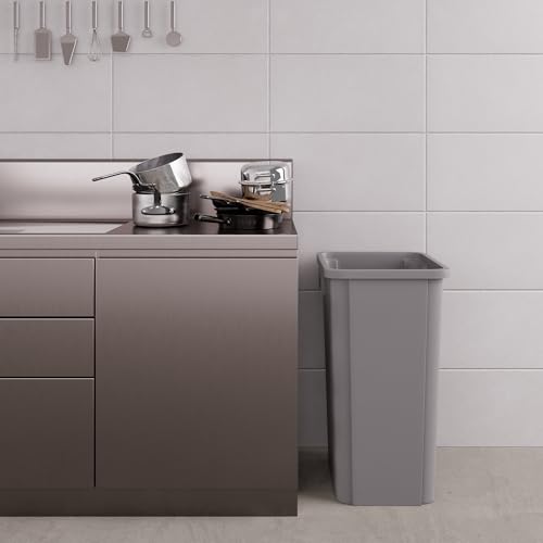 Image of 23 Gallon Gray Square Commercial Trash Garbage Can | Outdoor Office Restaurant School Kitchen
