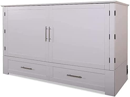 Mega Solutions Emurphybed Daily Delight Murphy Cabinet Chest Bed with Charging Station 6 Inch, (Queen, White)