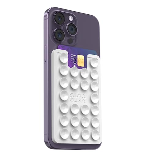 StickyGrippy Suction Phone Card Holder Mount Phone Wallet Silicon Adhesive Phone Accessory for iPhone and Android Hands-Free Mirror Shower Phone Holder TikTok Videos and Selfies (White)