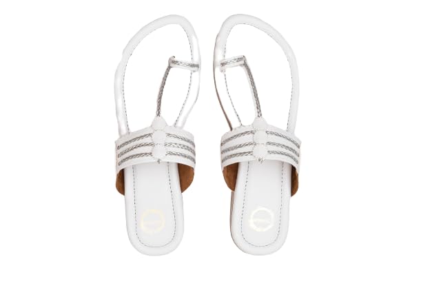 White Flat Kolhapuri Chappal for Women | Smooth & Comfortable Flip Flops | Stylish Faux Leather Kolhapuri Chappal | Traditional Indian Footwear-image-22