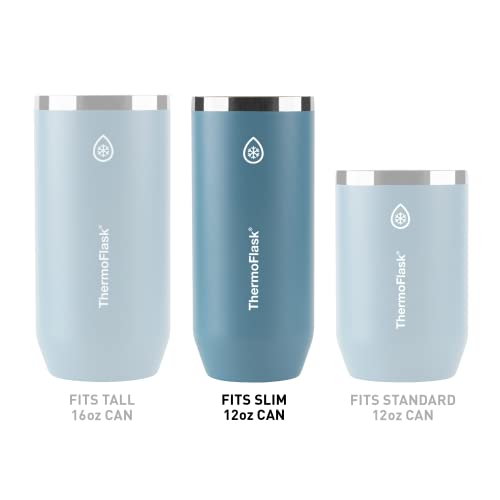 Image of ThermoFlask Slim Can Cooler - 2-in-1 Insulated Can Cooler Cup - Durable Stainless Steel Cooler with Non-Slip Base - Dishwasher-Safe Beverage Can Cooler - 12 oz, Jet Black