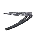 Deejo - Couteau de Poche Pliant 27g - Manche en Fibre de Carbone, Lame en Acier Inoxydable Z40C13 - Motif Young Timer - Couteau de Table, Randonnée, Camping, Bivouac