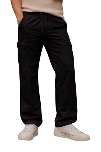 Image of Louis Philippe Men's Relaxed Straight fit Cuffed Bottom Hem for Jog & Travel Friendly with Multi Usage Pockets Casual Trouser