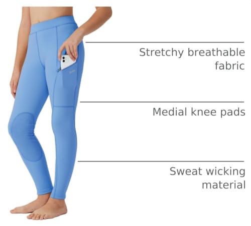 Image of Willit Girls Horse Riding Pants Tights Kids Equestrian Breeches Knee-Patch Youth Schooling Tights Zipper Pockets