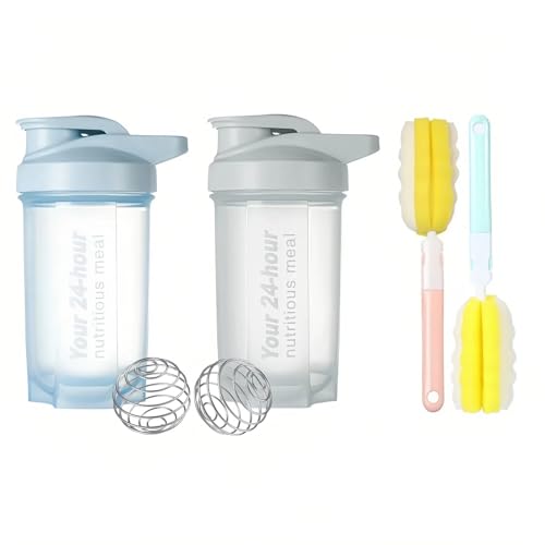 Tokaneit 2 Piezas Botella Deporte Bola Mezcladora, Proteína Shaker, Botella Mezcladora, Vaso Mezclador Proteinas, con Bola Espiral y 2 Cepillo para Botellas Esponja, Prueba de Fugas, para Fitnes