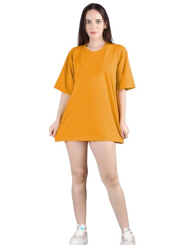 Image of LEOTUDE Women's cotton Oversized Fit Oversized Half Sleeve Tshirt, Round Neck Longline Drop Shoulder Solid T-Shirt