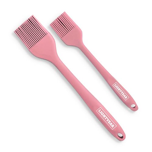 Lightyear Silicone Basting Pastry Brush Set (2 Pcs) ❘ 450°F Heat Resistant Oil Brush for Your Kitchen - Ideal For BBQ's, Baking & Cooking | 100% Food Grade Silicone - BPA Free & Dishwasher Safe (Pink)
