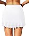Pinup Fashion Swim Skirt Women White High Waisted Bathing Suit Bottom Skort Ruffle Drawstring with Built-in Brief M