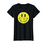 Camisa clásica Sonriente desgastada 80 ácido casa Icono Emoticono Camiseta, Mujer, Negro, XXL