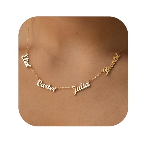 Yoke Style Custom Name Necklace Personalized 18K Gold Plated Nameplate for Women, Customized Choker Necklace with Multiple Names Personalized Mother’s Day Jewelry Gift for Mom Family