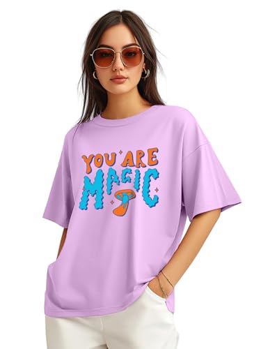 Image of JUNEBERRY 100% Pure Cotton, Pack of 2,Round Neck, Oversized Loose,Drop Shoulder,Graphic Printed, Half Sleeve T-Shirts for Women & Girls, in Different Colors, with Sizes Range from S to 2XL.