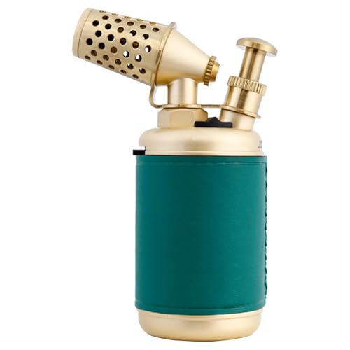 Encendedor de butano de Mesa Antiguo de Metal, Resistente al Viento, con Llama Azul, Cierre de Seguridad y perforador, Apto for Velas y Camping (sin Gas).(Green)