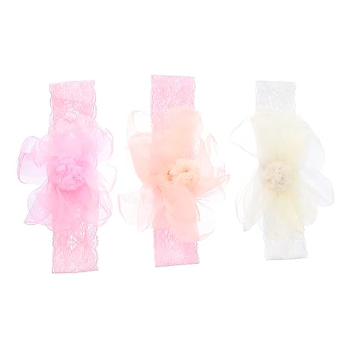 3 Piezas diadema de bebé diadema de encaje para diademas tocado para diadema para niña banda de pelo de encaje de bebé banda de pelo de encaje bebé tela TOYANDONA